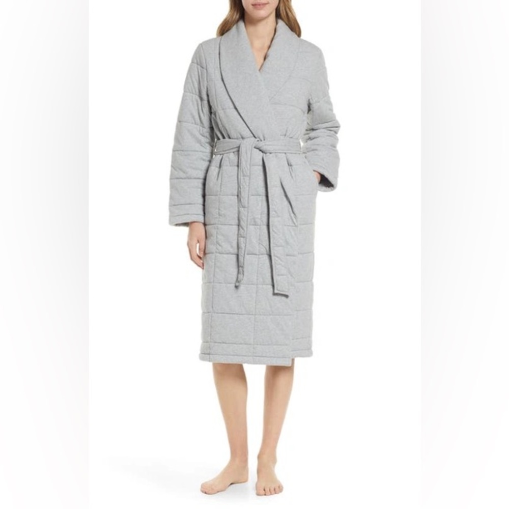Nordstrom Organic Cotton Knit Puffer Robe XS Heather Gray